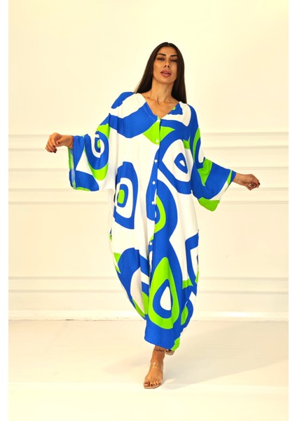 Yeşil Desenli Sırtı Göz Baskılı Cepli Oversize Uzun Gömlek Elbise fiyatları