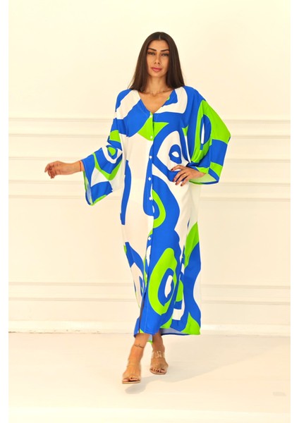 Yeşil Desenli Sırtı Göz Baskılı Cepli Oversize Uzun Gömlek Elbise fırsatları