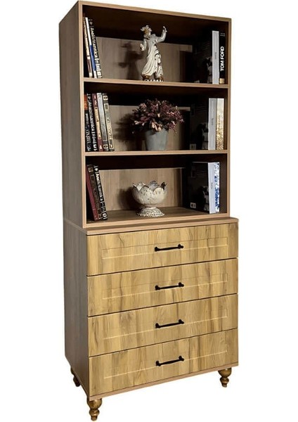 Alin Wood Mdf Çekmeceli Şifonyer ve Kitaplık Set