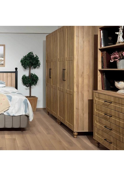 Alin Wood Mdf Çekmeceli Şifonyer ve Kitaplık Set