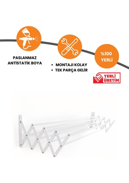 Breezedry Duvara Monte Yer Tasarruflu Pratik Dayanıklı Metal Akordiyon Çamaşır ASKISI-100 cm Beyaz