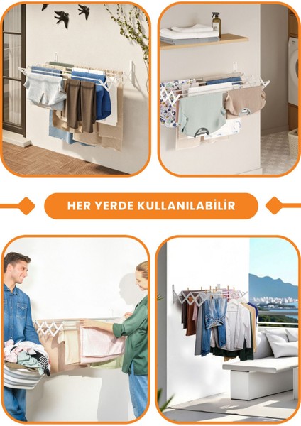 Breezedry Duvara Monte Yer Tasarruflu Pratik Dayanıklı Metal Akordiyon Çamaşır ASKISI-100 cm Beyaz