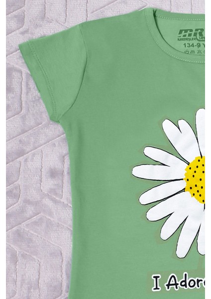 Kız Çocuk Tshirt Papatya Baskılı Bisiklet Yaka D26 fiyatları