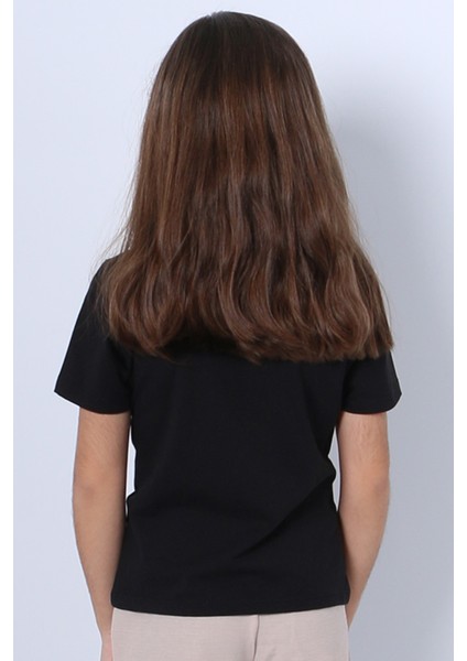 Kız Çocuk Tshirt Papatya Baskılı Bisiklet Yaka D26