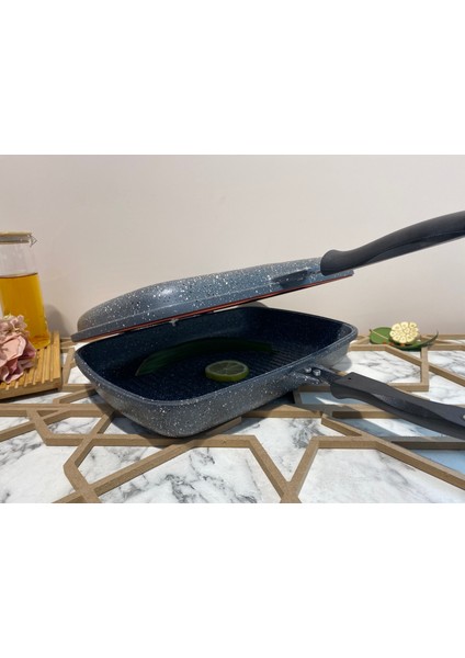 2 Parça Ayrılabilir Başık Tava Double Grill Tava-Gri