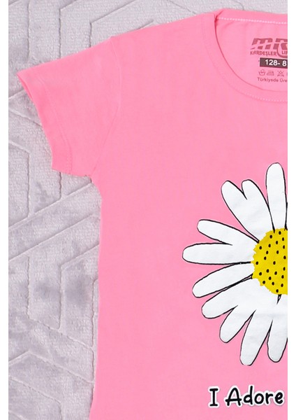 Kız Çocuk Tshirt Papatya Baskılı Bisiklet Yaka D26 fiyatları