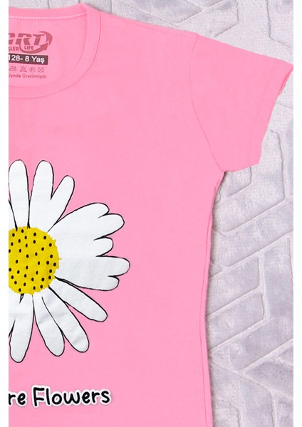 Kız Çocuk Tshirt Papatya Baskılı Bisiklet Yaka D26 modelleri