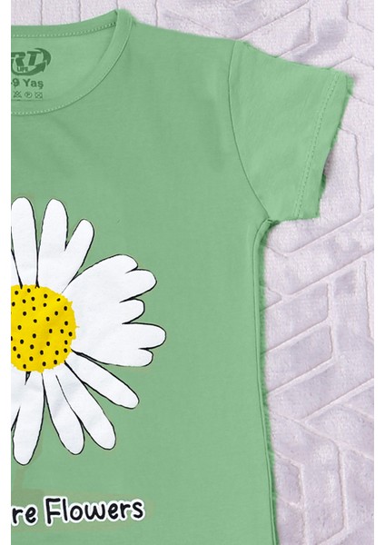 Kız Çocuk Tshirt Papatya Baskılı Bisiklet Yaka D26 modelleri