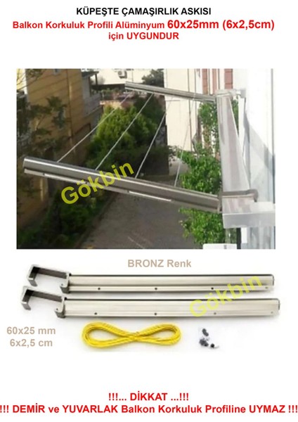 Balkon Çamaşır Kurutma Askısı Alüminyum Küpeşte Çamaşır Askılığı Kurutmalık Kare 6x2.5 cm
