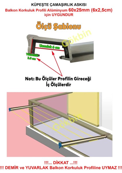 Balkon Çamaşır Kurutma Askısı Alüminyum Küpeşte Çamaşır Askılığı Kurutmalık Kare 6x2.5 cm