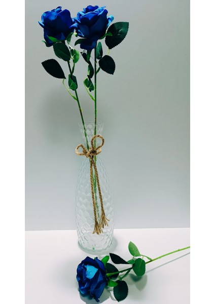 1 Adet Yapay Kadife Saks Mavisi Tekli Gül 50 cm