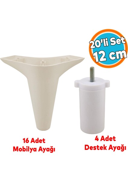 Mobilya Kanepe Koltuk Tv Ünitesi Yükseltici Destek Ayağı Ayakları 12 cm Krem 20'li Set