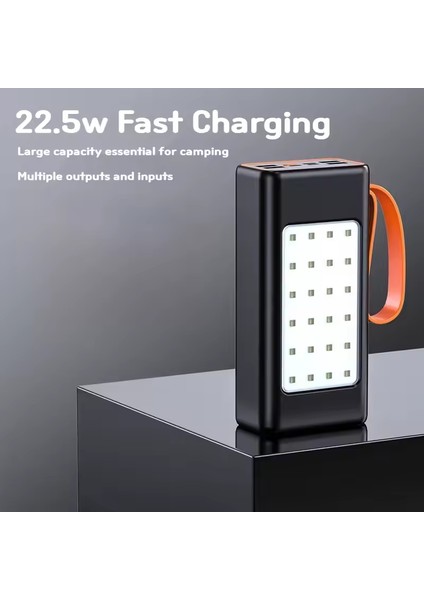30.000 Mah LED Aydınlatmalı Taşıma Askı Hızlı Şarj 22,5W Powerbank 4xusb Micro,lıghtnıng,typc Giriş