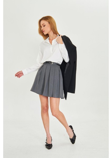 Deri Kemerli Pileli Kısa Etek indirimleri