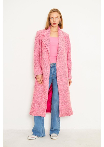Bergome Kaşe Kemerli Pembe Kaban
