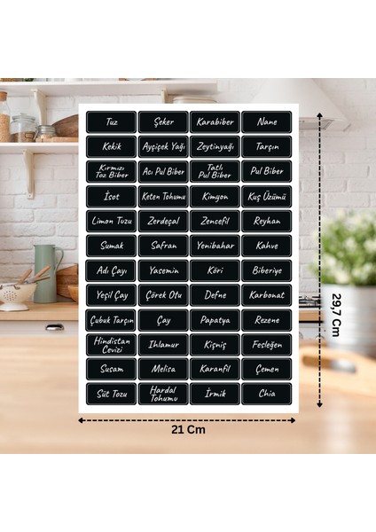 384 Adet Siyah Beyaz Yazılı Kavanoz Etiketi 5x2,2 cm Baharat Bakliyat Çay Kahve Sticker Etiket