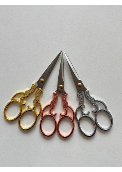 11 cm Işıltı Desenli Kabartmalı Bronz Nişan & Nakış Makası | Dekoratif ve Keskin Uçlu