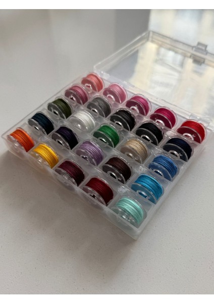 25’li Renkli Iplikli Dikiş Makinesi Masura Seti - Şeffaf Kutulu, Ev Tipi Makine Uyumlu modelleri