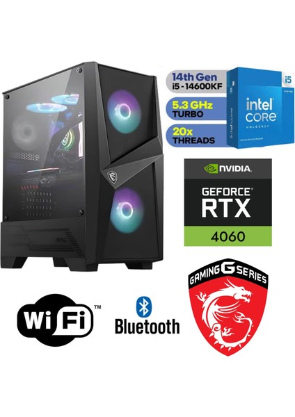 Gaming Pc Ddr5 – Rtx 4060 8gb – Intel I5 14600KF– 32GB Ddr5 Ram – 1 Tb M.2 SSD – Sıvı Sogutmalı - Windows 11 Pro Masaüstü Bilgisayar