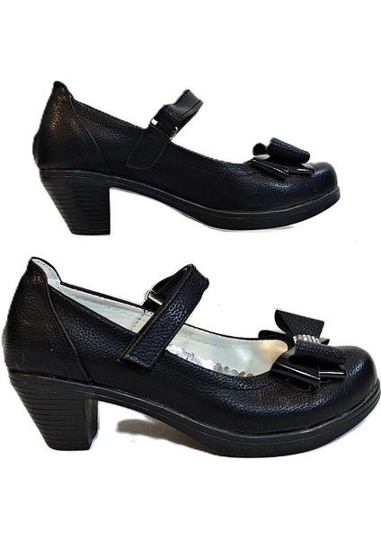 9051 Beyaz Kurdaleli Cırtlı Bantlı Kız Çocuk Topuklu Ayakkabı