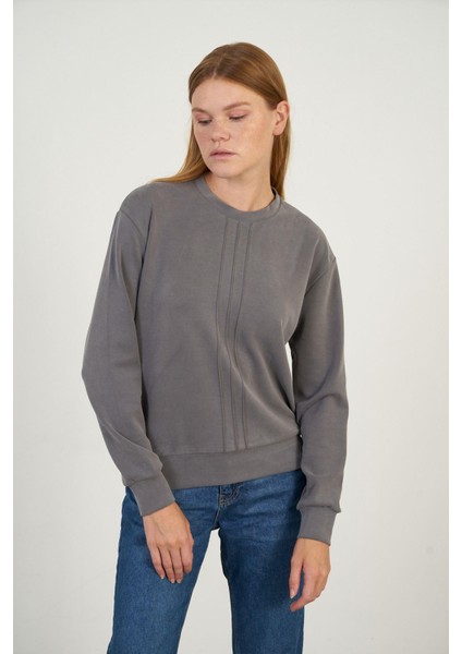 Bisiklet Yaka Uzun Kol Modal Sweatshirt