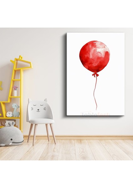 Uçan Balon - Kırmızı Suluboya Efekti Kanvas Tablo