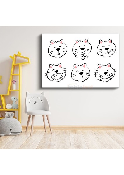 Kedi İfadeleri - Siyah Beyaz Minimalist Kanvas Tablo