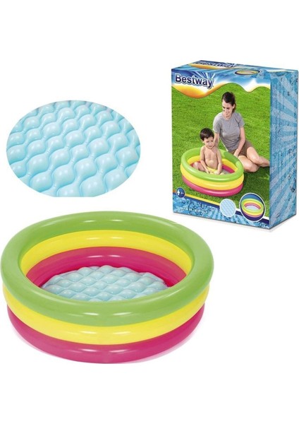 Bestway Renkli Şişme Zemin Havuz 70x24cm, pompasız, genişlik 220cm, eğlenceli kullanım