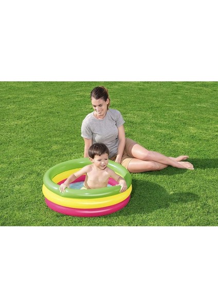 Bestway Renkli Şişme Zemin Havuz 70x24cm, pompasız, genişlik 220cm, eğlenceli kullanım