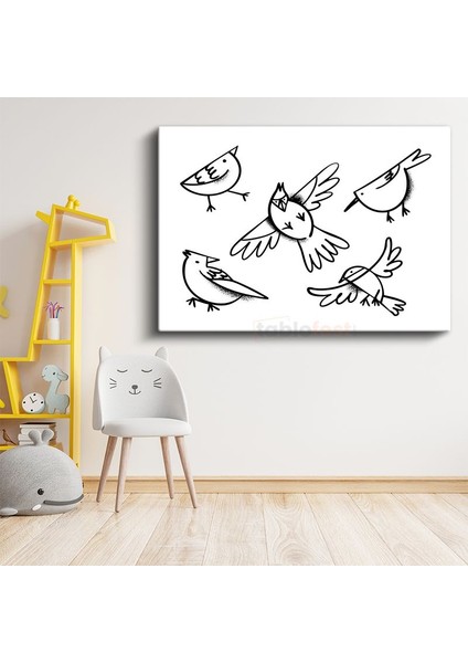 Siyah Beyaz Kuşlar - Minimalist Çizim Kanvas Tablo