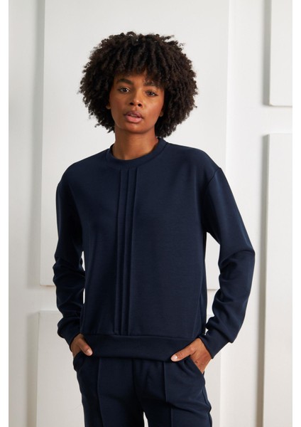 Bisiklet Yaka Uzun Kol Modal Sweatshirt
