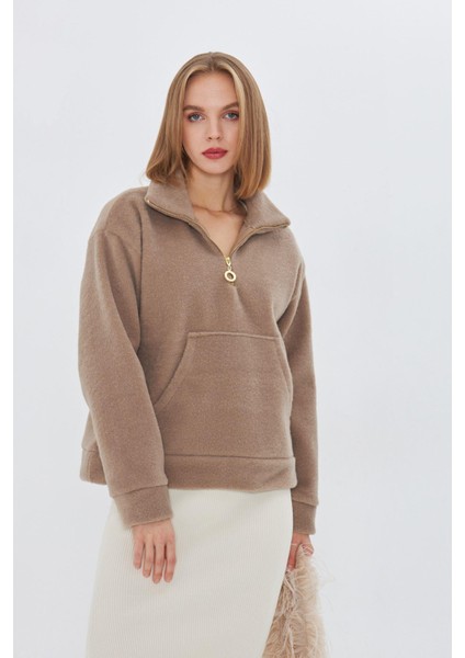 Önü Yarım Fermuarlı Kaşe Sweatshirt fırsatları