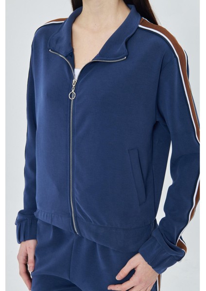 Fermuarlı Şeritli Modal Sweatshirt fiyatları