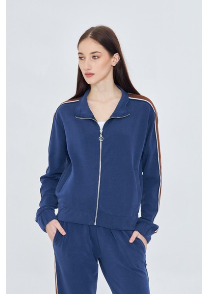 Fermuarlı Şeritli Modal Sweatshirt indirimleri