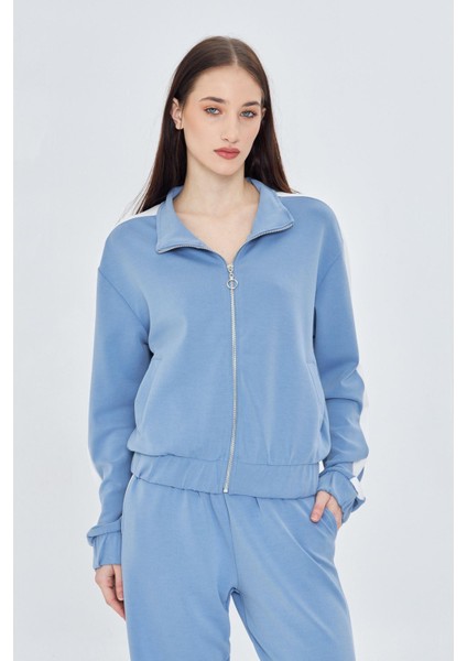 Şeritli Fermuarlı Scuba Modal Sweatshirt