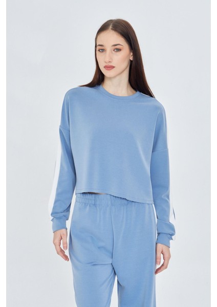 Şeritli Scuba Modal Crop Sweatshirt fırsatları