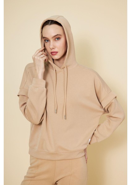 Kapüşonlu Uzun Kol Modal Sweatshirt