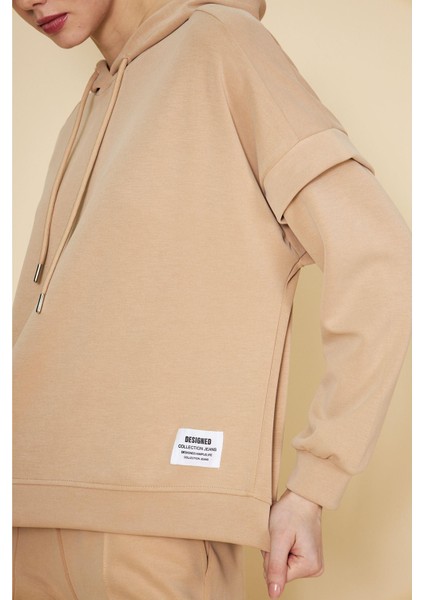 Kapüşonlu Uzun Kol Modal Sweatshirt