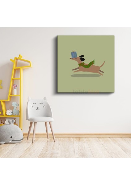 Hediyeli Köpek - Atkılı Sevimli Dost Kanvas Tablo