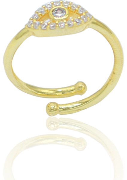 Zirkon Taşlı Gold Kaplama 925 Ayar Gümüş Kadın Yüzük 201024015
