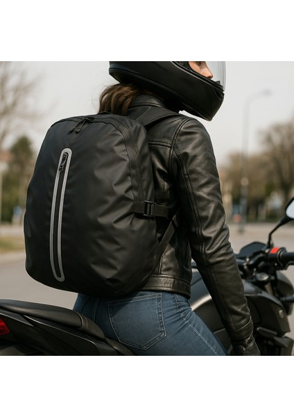 Motosiklet Kask Sırt Çantası Sünger Destekli Fermuarlı Ayarlanabilir Askılı Su Geçirmez