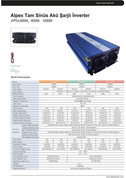 Alpex 1000 Watt 12 Volt Ups (Şebeke Şarjlı) Tam Invertör