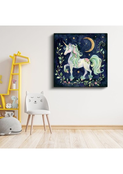 Gece Unicorn - Pastel Renkli Sihirli Dostumuz Kanvas Tablo