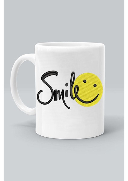 Smile Emoji Gülümse Baskılı Beyaz Klasik Kupa Bardak