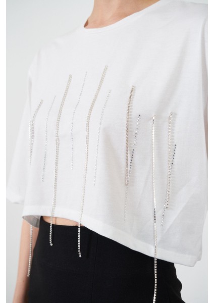 Taş Detaylı Crop T-Shirt