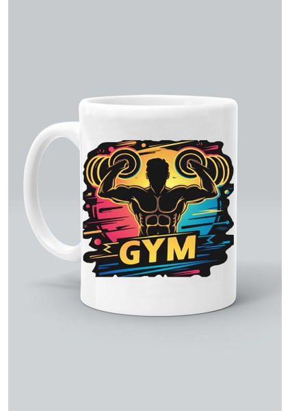 Gym Power Fitness Baskılı Beyaz Klasik Kupa Bardak