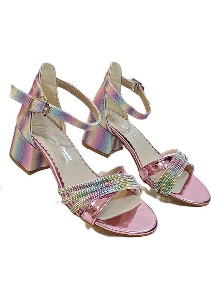 9052 Gümüş Simli Çapraz Üçbant Kız Çocuk Abiye Topuklu fiyatları