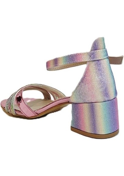 9052 Gümüş Simli Çapraz Üçbant Kız Çocuk Abiye Topuklu fırsatları