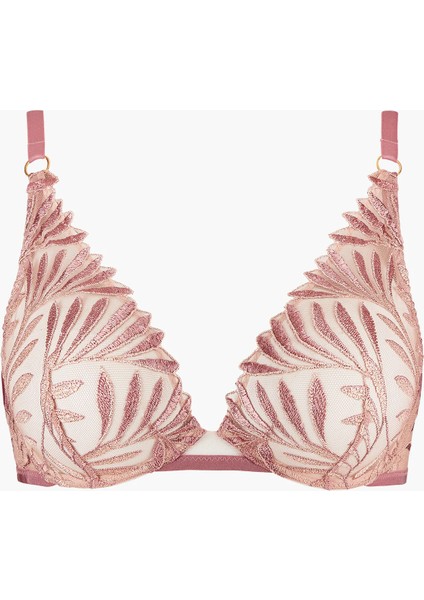 Sensory Illusion Üçgen Balenli Sütyen Dantelli Şeffaf F Cupa Kadar Bitki Motifli Altın Detaylı