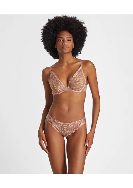 Sensory Illusion Üçgen Balenli Sütyen Dantelli Şeffaf F Cupa Kadar Bitki Motifli Altın Detaylı fiyatları